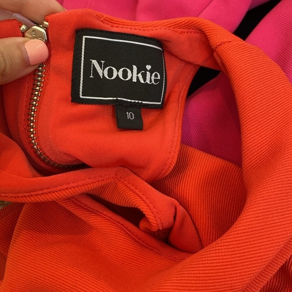 Nookie/ colorblock orange pink Bodycon  Farrah Shift midi Dress  10 - Picture 2 of 4